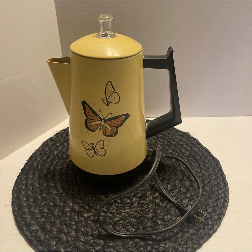 Vintage West Bend Yellow Butterfly Design Coffee Percolator. Read - Picture 9 of 9